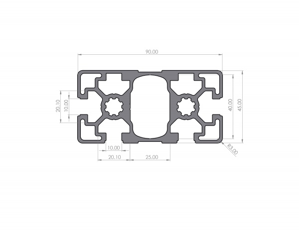 Aluminiumprofil 45x90 Nut 10 Leicht B-Typ